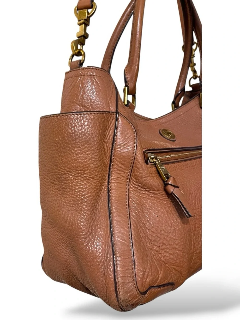 Tory Burch Brown Pebbled Leather Slouchy Crossbody Satchel, One Size